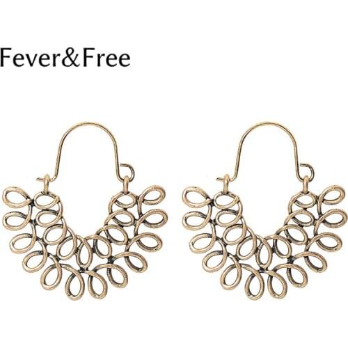 Fever&Free 2018 New Wholesale Vintage Alloy Twisted Hoop Earrings For Women Bohemian Geometric Earring Hollow Earrings Gifts