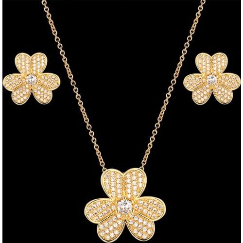 Vankeliif brand Simple plant clover pendant and earrings womens jewelry set micro-inlaid zircon heart classic jewelry best gift
