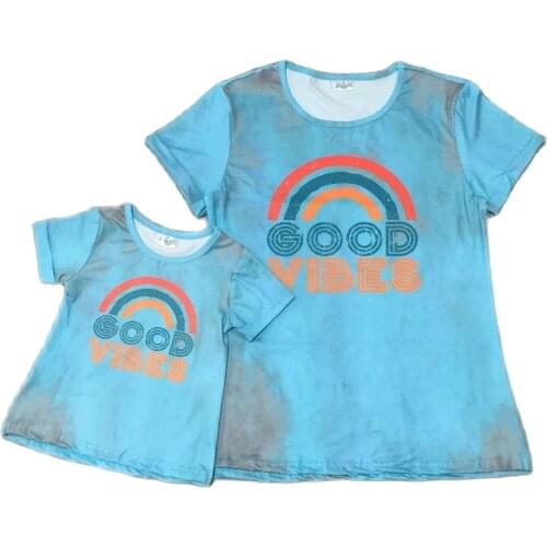 Girlymax Summer Baby Girls Mommy &me Raglans Boutique Rainbow Cotton Sunshine Children Clothes Short Sleeve Good Vibes T-shirt