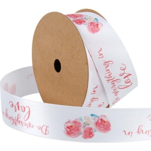 Customized 100 yards/lot satin/polyester/silk printed ribbon for gift packing/cake box/flower/wedding/decoration hair