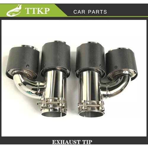 2PCS High quality H Style Dual Matt Carbon Fiber Stainless Steel Exhaust Pipe Universal Auto Tip Double Muffler Tip