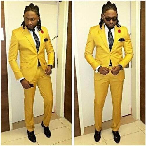 Yellow Wedding Groom Men Suit 2 Pieces(Jacket+Pants+Tie) One Button Slim Fit Suits Tuxedo Costume Stage Groomsman Suit 126