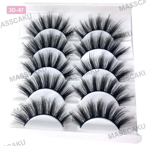 MASSCAKU 5 pairs 25mm 3D Faux Mink Lashes Natural Long False Eyelashes Volume Fake Makeup Extension Eyelash maquiagem