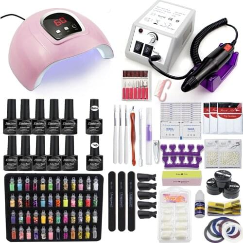 Professional Manicure Set Acrylic Nail Kit Nail Lamp 20/10 Pcs Nail Polish Soak Off Nail Art Tools Electric Nail File