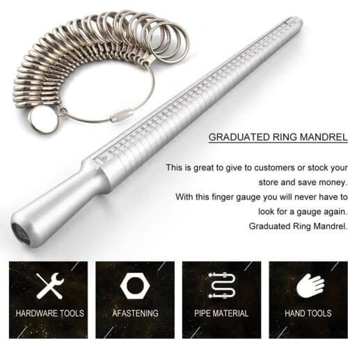 GENBOLI Metal Ring Sizer Set Measuring Ring with Rings Mandrel Sizer Finger Sizing Measuring Stick Ring Jewelry Tools Set A30