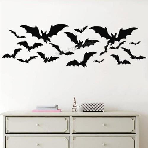 Set Bats Halloween Wall Decals Halloween Scary Black Bats Vinyl Wall Sticker Home Window Decorations Poster Bats Stickers B144
