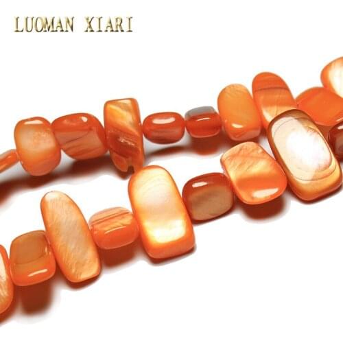 Natural Shell Side Hole Beads Wholesale 9-16 mm Irregular Dyed Orange Red For Jewelry Making Strand 34 '' DIY Necklace Bracelet