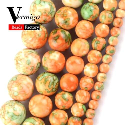 Natural Yellow Green Stripe Rain Flower Stone DIY Necklace Bracelet For Jewelry Making Round Loose Spacer Beads 4mm-10mm 15"