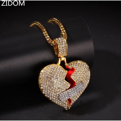 2019 New Style Men Hip hop iced out bling Broke heart Pendant Necklaces fashion Charm Pendants Necklace Hiphop Unisex jewelry