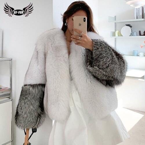 2021 New Real Fox Fur Coats For Women High Quality Natural Whole Skin Genuine Fox Fur Coat With Silver Fox Fur Cuff Overcoats