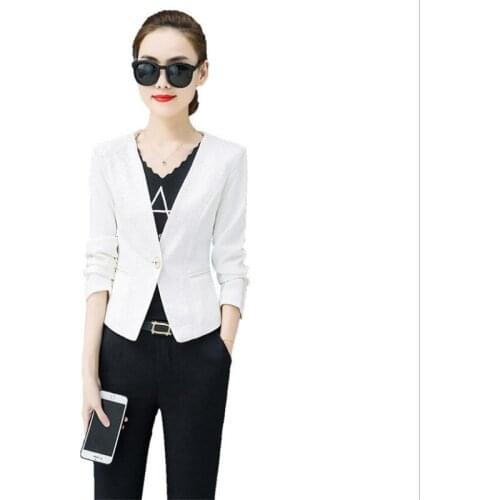 New Arriavl Spring Women Short Blazers 2019 Fashion Lace Office Lady Blazers Women Autumn Wear To Work Slim V-Neck Blazers Q1250
