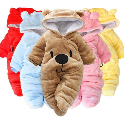 Baby Girl Clothes Cartoon Bear Jumpsuit Newborn Baby Boy Clothes Thickened Baby Jumpsuit Cute Baby Newborn Winter Clothing