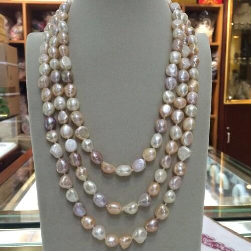 NEW long 50"9-10mm baroque whitePinkPurple freshwater pearl necklace AAA