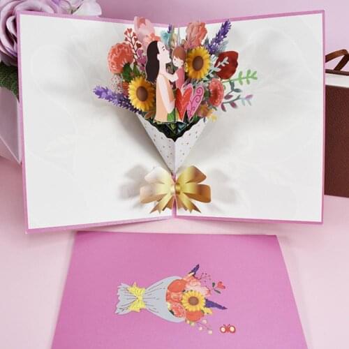 Greeting Card Flower Pattern Festival 3D Folding Birthday Card for Mothers Day