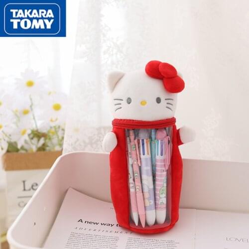 TAKARA TOMY Hello Kitty plush pencil case pen holder simple popular girl boy melody transparent storage bag