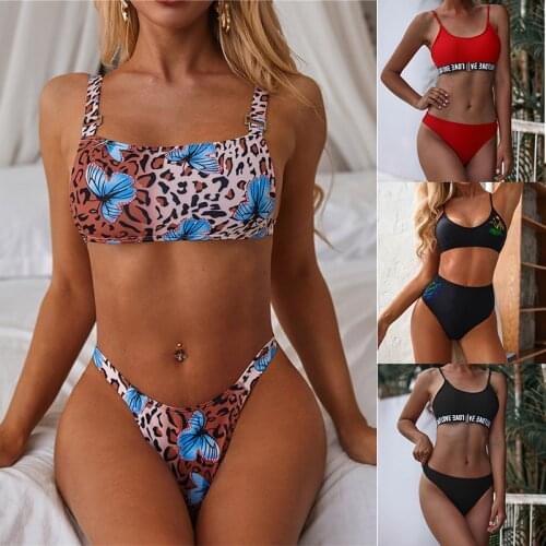 Sexy Bikini Set biquinis feminino 2020 High Waist Swimsuit Print Swimming Suit for Women Breathe Thong Swimwear Push Up Biquini