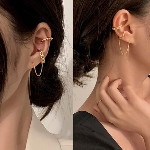 Starose 1 Set Gold Color Chain Pin Drop Earring Line Fake Ear Piercing Helix Piercing Earcuff Long Tassel Earrings Party Jewelry