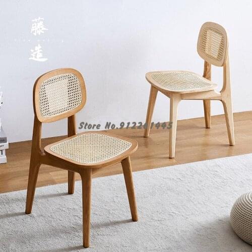 Log Dining Chair Adult Solid Wood Simple Modern Rattan Backrest Chair Ins Japanese-style Makeup Chair Designer Rattan