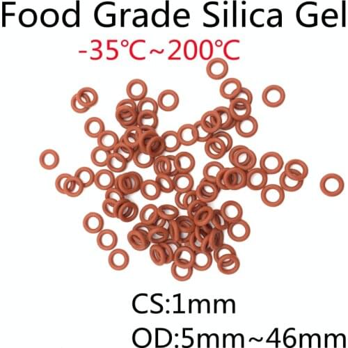 200pcs VMQ O Ring Seal Gasket Thickness CS 1mm OD 5 ~ 46mm Silicone Rubber Insulated Waterproof Washer Round Shape Nontoxi Red