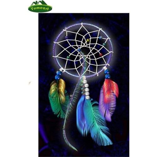 YUMEART 5D Diamond Painting Cross Stitch Kits Colorful Dream Catcher Feather Diamond Mosaic Full Diamond Embroidery Patterns
