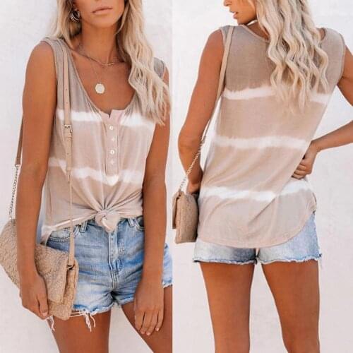 New Stylish Women Summer Stripe Sleeveless Button Round Neck Casual Blouse T-Shirt Tops Beach Vest