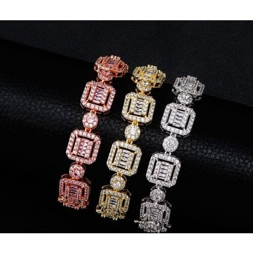 New fashion charm 12mm Personality Baguette Cuban Chain Bracelet High quality Iced Out Cuban Chain Hip Hop Jewelry For Gift