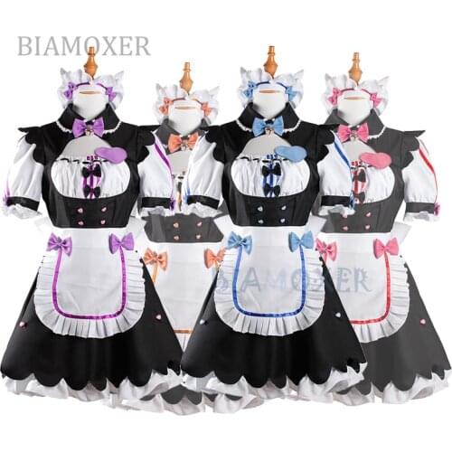 Biamoxer Womens NEKOPARA Chocola Vanilla Maid Cosplay Costume Sexy Cute Dress Full Set