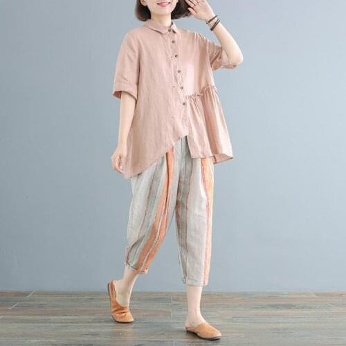 Summer 2021 Korean New Fashion Sports Suit Loose Tracksuit Women Two-piece Irregular Shirt + Casual Harem Pants Suits Y737