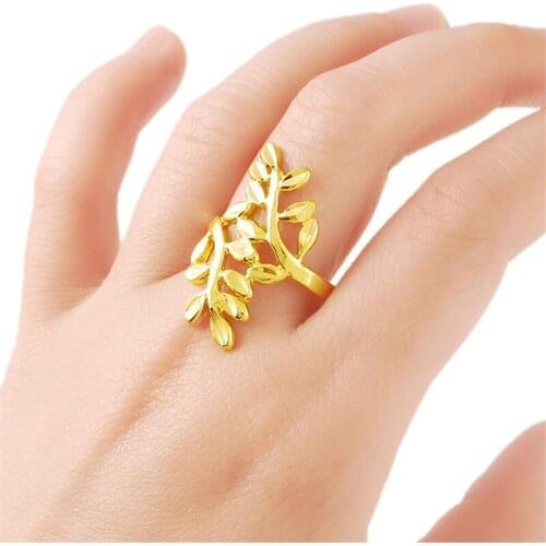 Simple Design Tree Leaf Finger Rings for Women 24k Gold Filled Luxury Gold Rings Classic Fashion Jewelry 2018 New