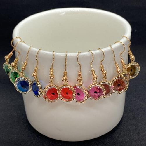 1 Pair of Natural Crystal Earrings Exquisite Round Golden Ear Hooks DIY Handmade Jewelry Accessories Irregular Ladies Jewelry