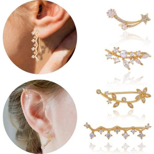 1Pc Fashion Ear Clip No Pierced Cuff Wrap Earring Elegant Flower Star Gecko Shape Cz Earring Ear Stud Piercing Jewelry