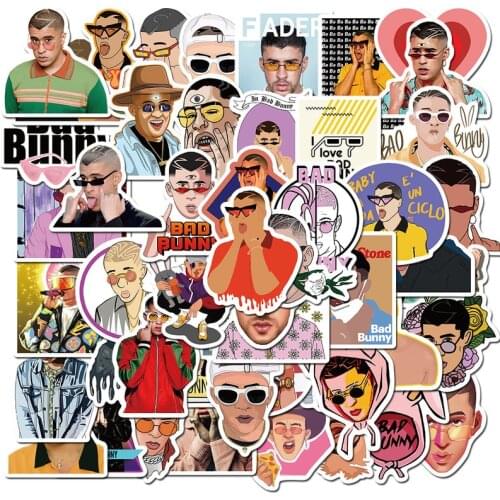 10/50Pcs Handsome Singers Bad Bunny Waterproof Stickers for Car Laptop PVC Backpack Water Bottle Pad Bicycle Waterproof Decal