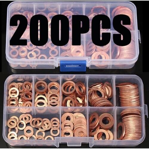 ZENHOSIT 200PCS M5-M14 Solid Copper Washers Professional Hardware Accessories Flat Ring Sump Plug Oil Seal Gasket Assorted Set
