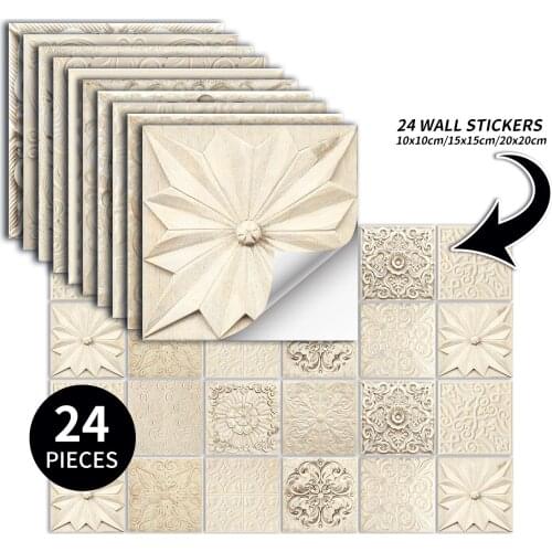 24Pcs Diy Wall Sticker European Tile Sticker Self-adhesive Peel and Stick Background for Kitchen Bathroom Furniture Decorat