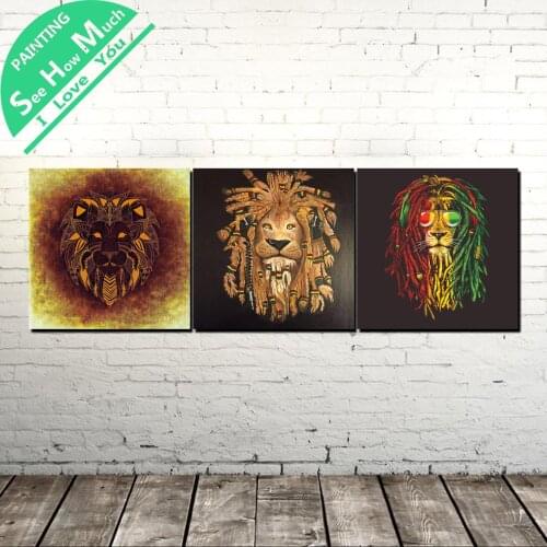 3 Piece Animal Tiger Lion Modern Wall Art Canvas Painting Posters and Prints Framed Art Painting Pictures for Home Decoration