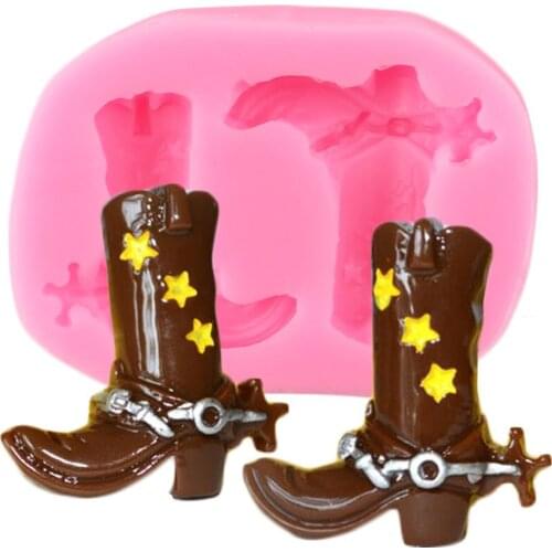 3D Cowboy Boots Silicone Mold DIY Party Cupcake Topper Fondant Molds Cake Decorating Tools Candy Clay Chocolate Gumpaste Moulds