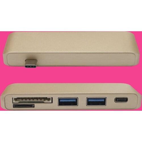 5 in 1 Multi-functional Type-c Hub USB3.1 to USB3.0 + Card Reader Gold