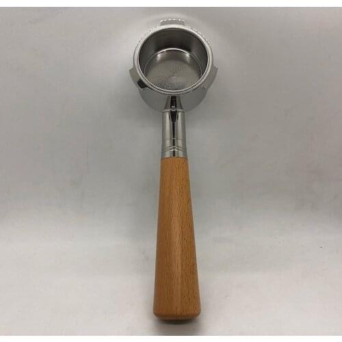 51mm Stainless Steel Wood Handle Three Ear Portafilter Coffee Machine Accessory Bottomless Portafilter Compatible with Delonghi