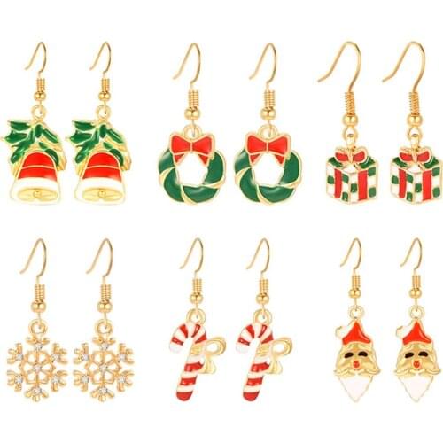 BONISKISS 6pairs Xmas Santa Claus Elk Snowman Snowflake Holiday Earrings For Women Jewelry Pendant Earrings Christmas Decoration