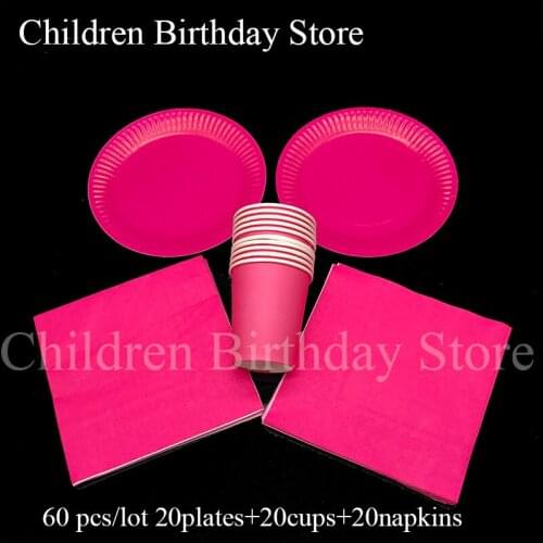 60pcs/lot plain color disposable party tableware sets rose theme plates cups napkins rose theme party sets for 20 people