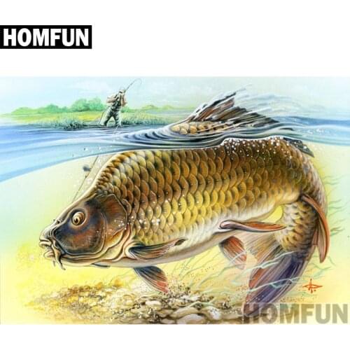 HOMFUN 5D Diamond "Carp fish" Diamond Embroidery Full Round/ Square Diy Diamond Painting Cross Stitch Home Decor A01018