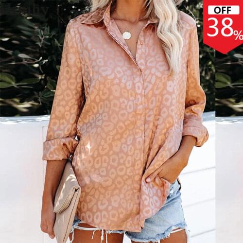 Streetwear Fashion Womens Blouses Turn-down Collar Leopard Print Ladies Top Front Single Button Casual Office Women Blouse 2020