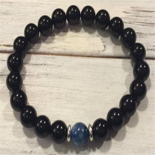 8mm Natural Black Tourmaline Handmade Mala Bracelet Cuff Reiki Bless Lucky Pray Wrist Spirituality