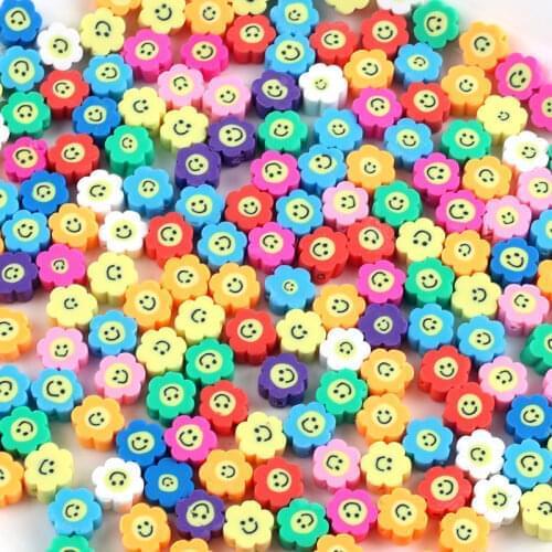 Mixed Flowers Beads Polymer Clay Spacer Loose Beads for Jewelry Making Charms Bracelet DIY Necklace Accessories 30pcs/Lot 10mm