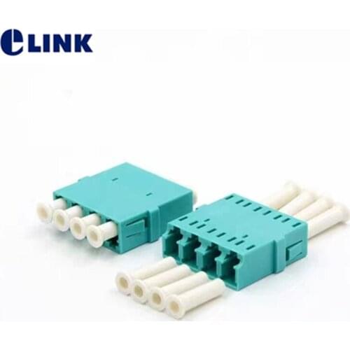 20pcs LC Quad adapter OM3 Aqua NO flange fiber optic coupler LC UPC Quadruple multi mode ftth adapter free shipping IL