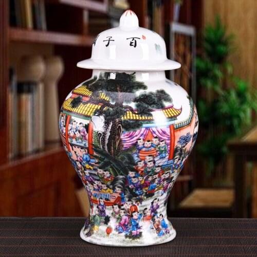 Jingdezhen famille rose temple jar Storage Rice Classical Ginger jar Decoration porcelain ceramic temple jar vase
