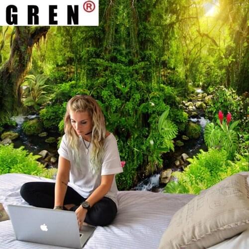 GREN Tapestry Green Forest Landscape Digital Printed Wall Hanging Wall Rugs Background Cloth Beach Mat Blanket Home Decor