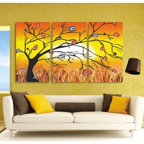 Golden Tree cartoon Kitchen Home Decoration Diy Diamond Crystal drill Painting Embroidery Mosaic Picture Combination Triptych