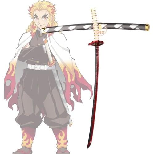 Anime Demon Slayer Kyojuro Rengoku Katana Cosplay Props 255mm Kimetsu No Yaiba Mugen Train Flame Hashira Nichirin Sword Model