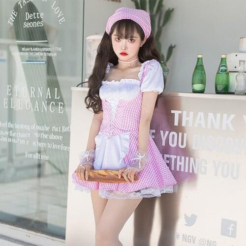 Maid Costume Cosplay Dress Lolita Dress Japanese Cute Sweet Grid Maid Skirt Role Performance Costume